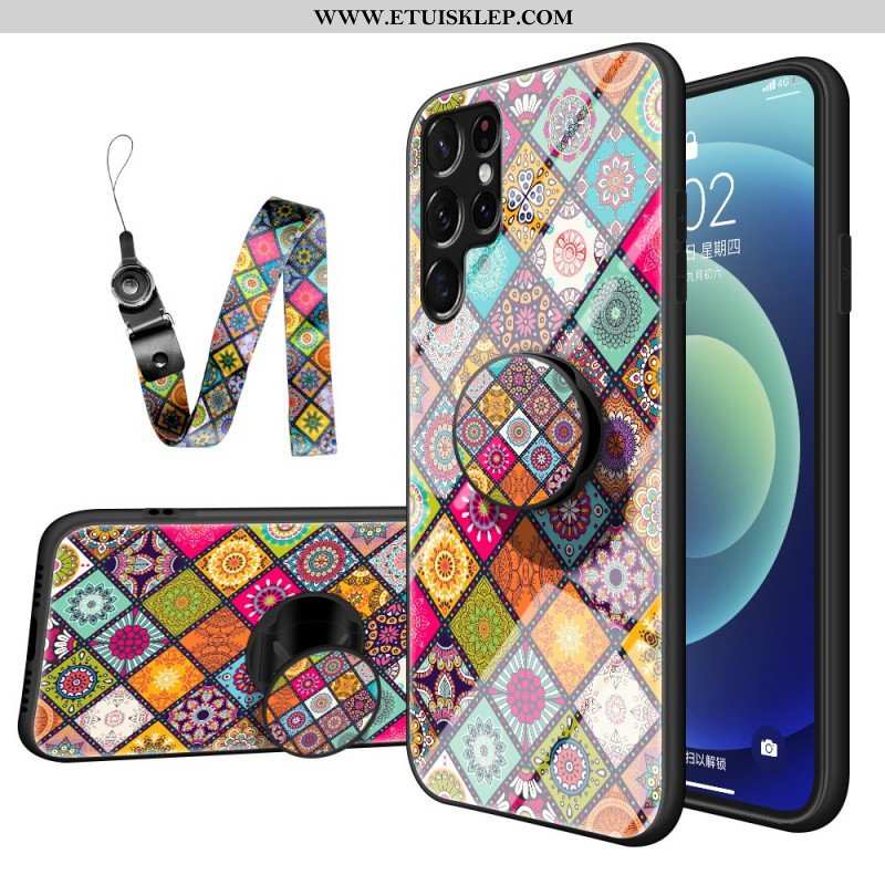 Etui do Samsung Galaxy S22 Ultra 5G Patchworkowy Uchwyt Magnetyczny